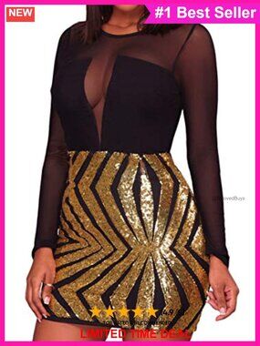 Sheer Mesh Long Sleeve Sequins Club Dress Plus Size